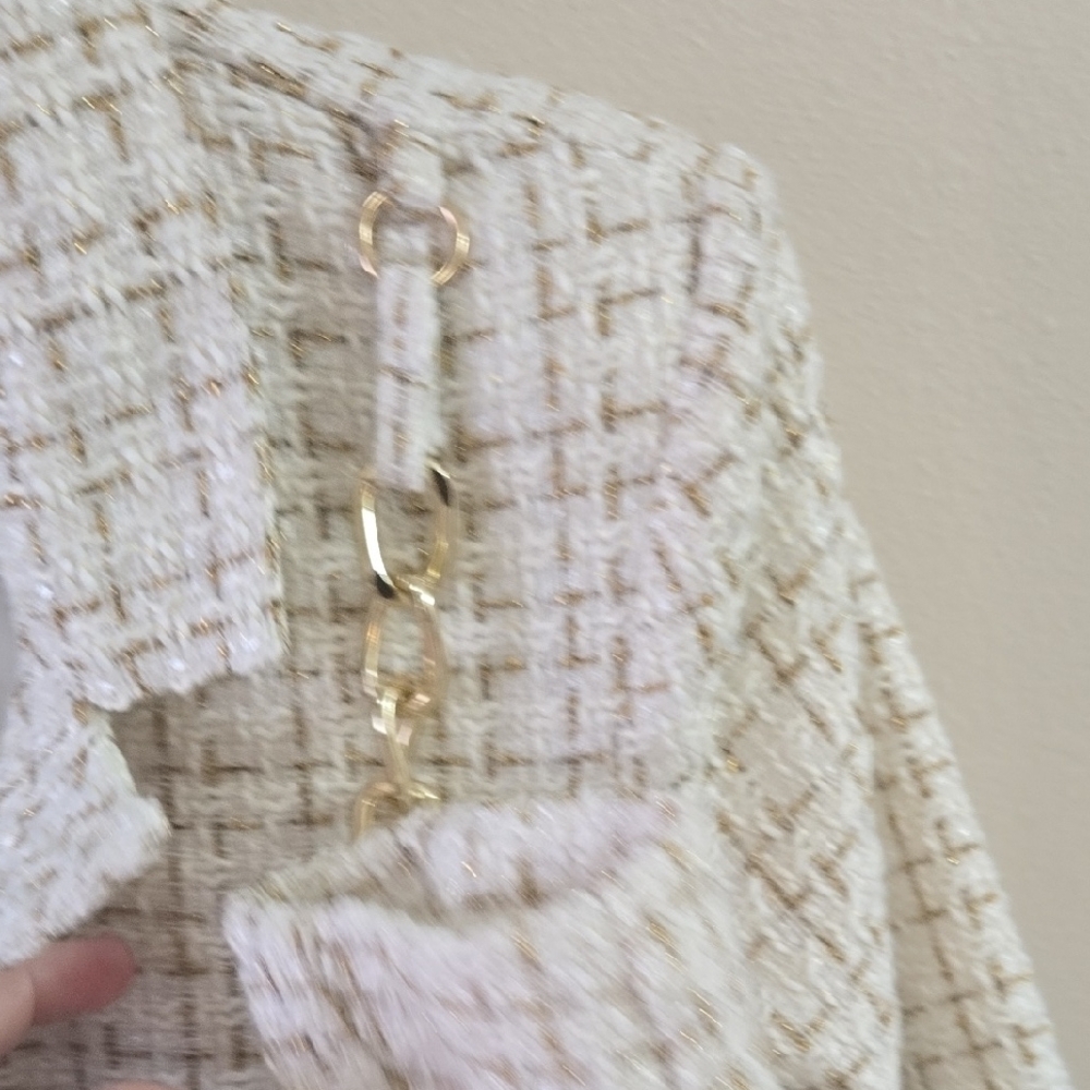 L'ATISTE White Tweed Dress with Gold Accents - Picture 7 of 10